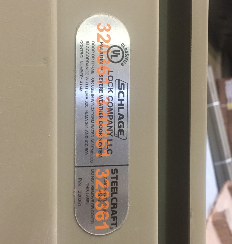 UL label on a Steelcraft hollow metal door with Schlage hardware